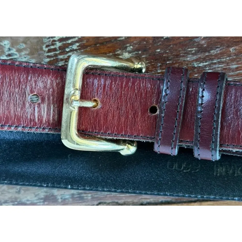 Cipriani Italian Saddle Leather Burgundy Leather Belt Gold Tone Buckle Large USA
